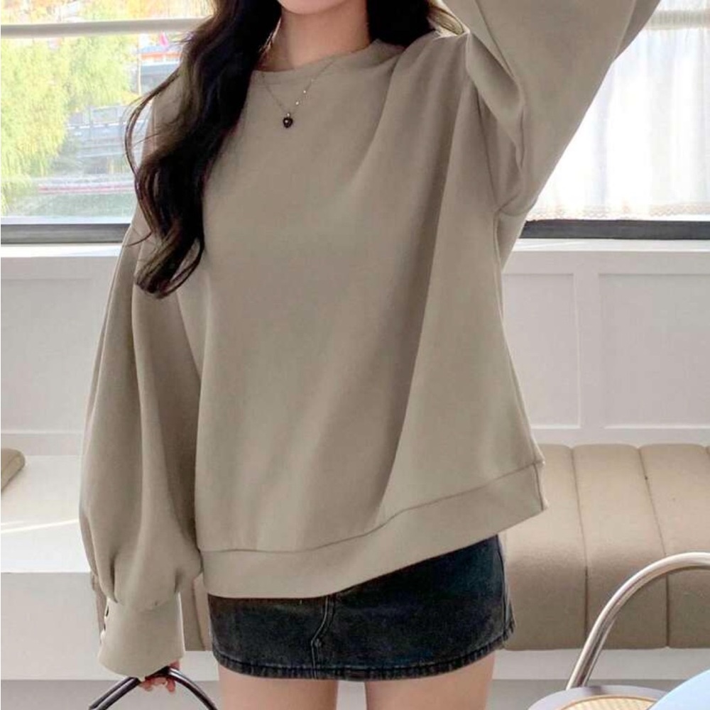 Puff Sleeve Oversized Crew Neck Pullover Sweater … - image 3